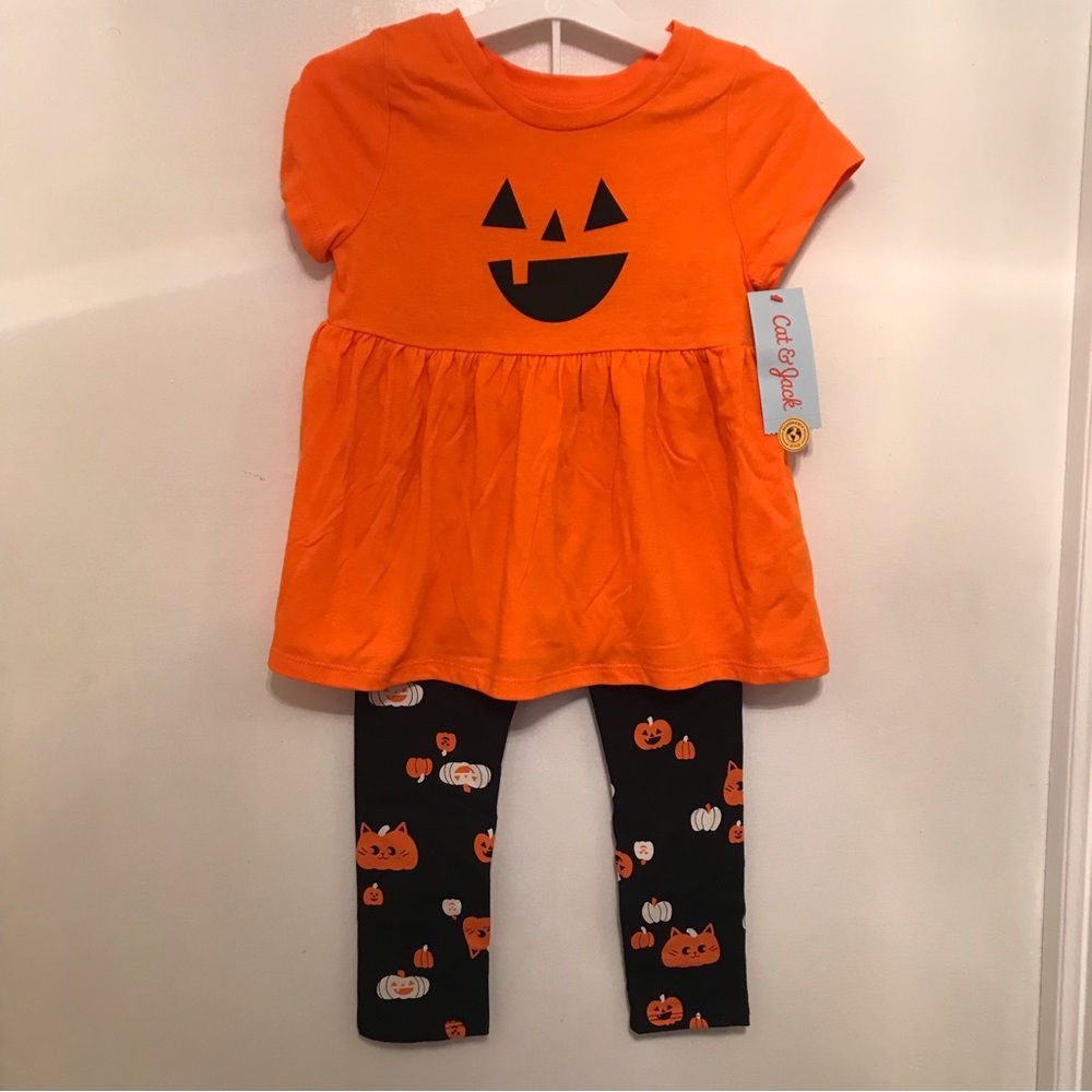 Cat & Jack Toddler Girls Pumpkin Short Sleeve Top and Leggings Set 4T